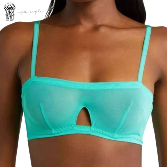 We Are HAH NWT Free People Wired Bra | Teal Keyhole Sheer Lingerie - 30-38D Cup - Picture 1 of 12